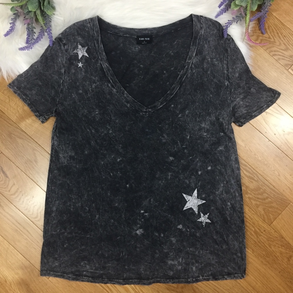 Blank Paige Mineral Wash Star V Neck Charcoal Tee